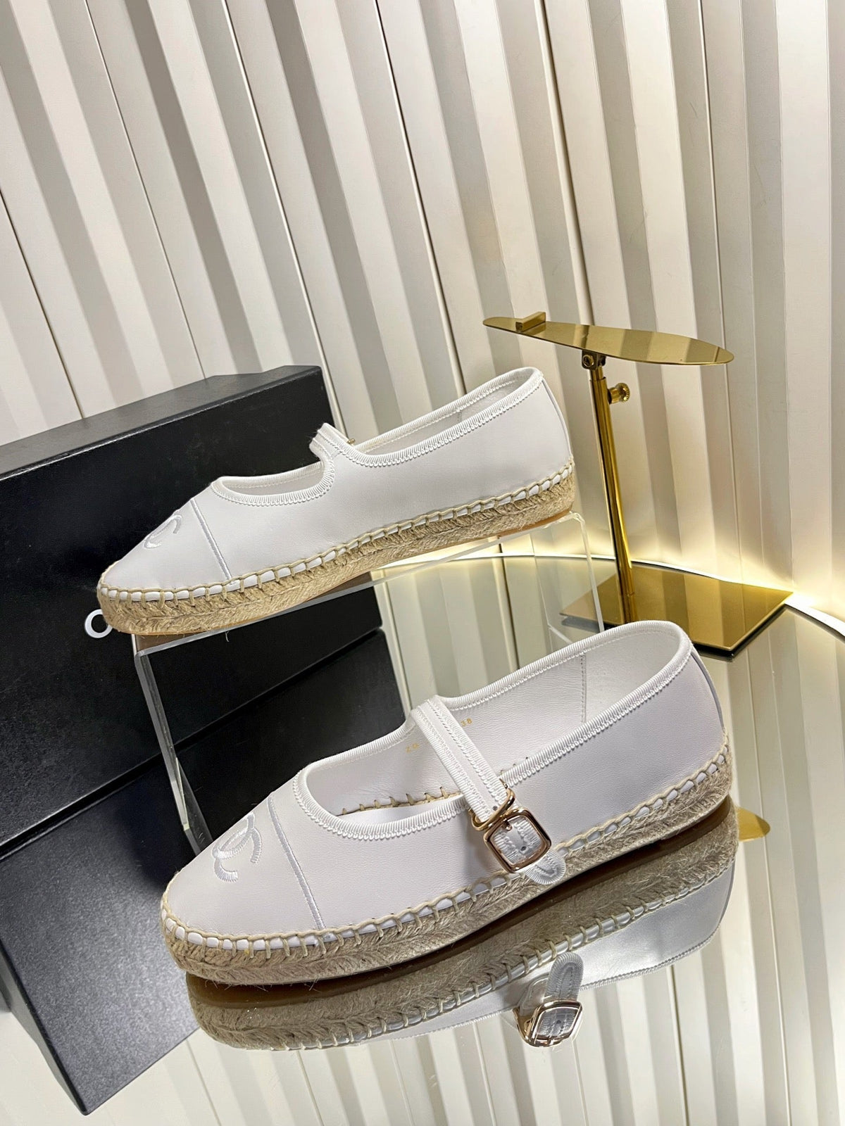 CC 26s Espadrille Mary Jane Shoes White Lambskin