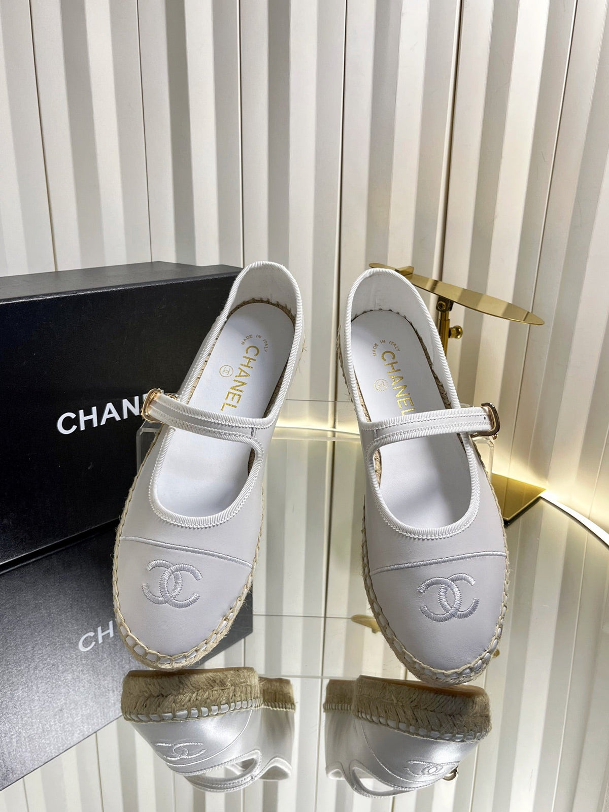 CC 26s Espadrille Mary Jane Shoes White Lambskin