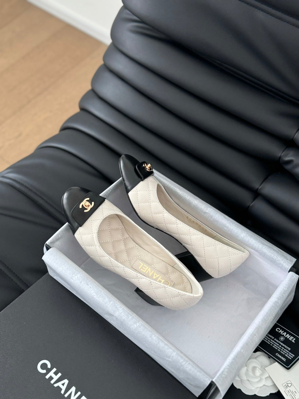cc classic ballet flat with heel white quilted calfskin