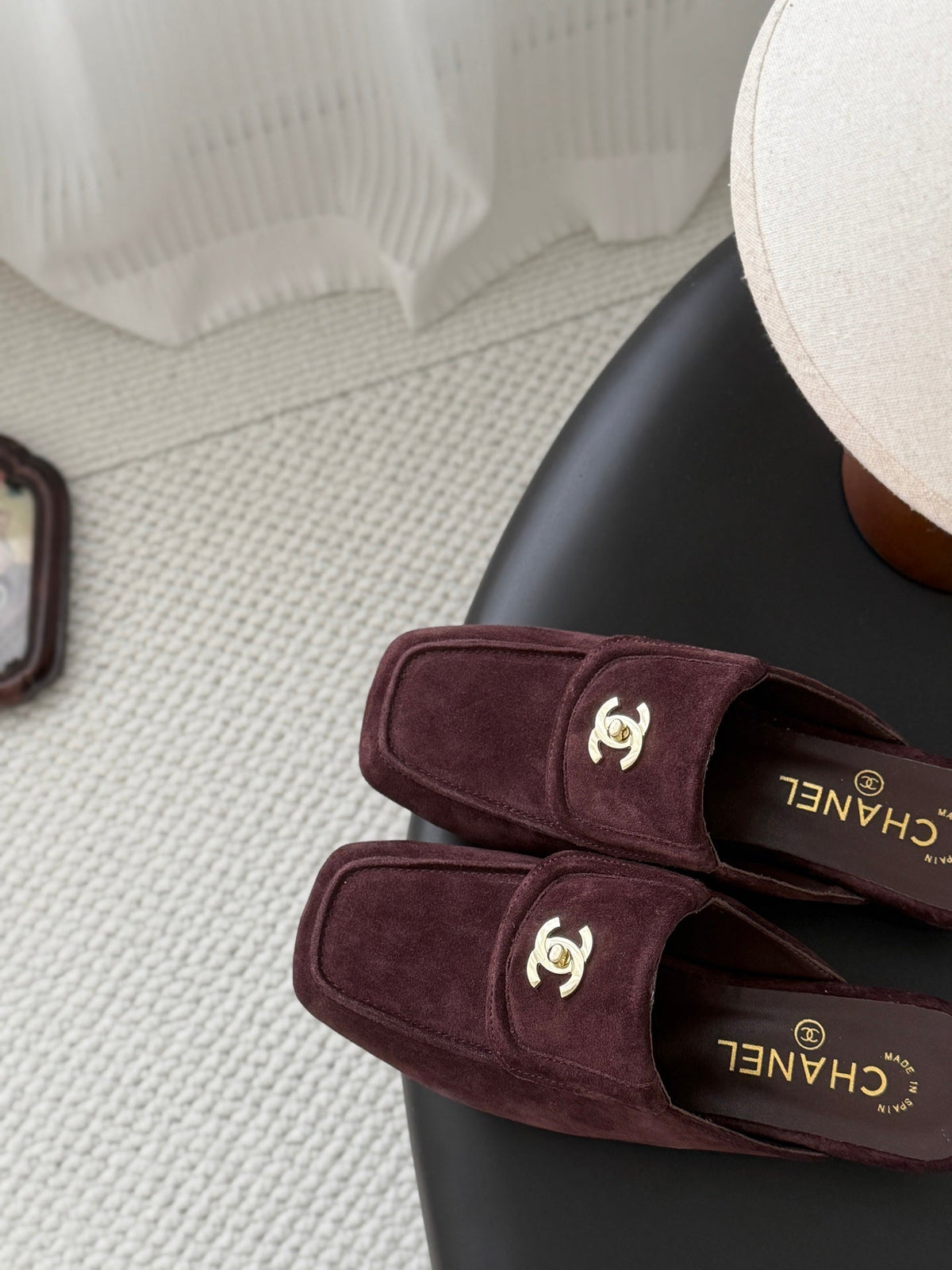 CC Half-Slippers Flat Burgundy Suede 717809