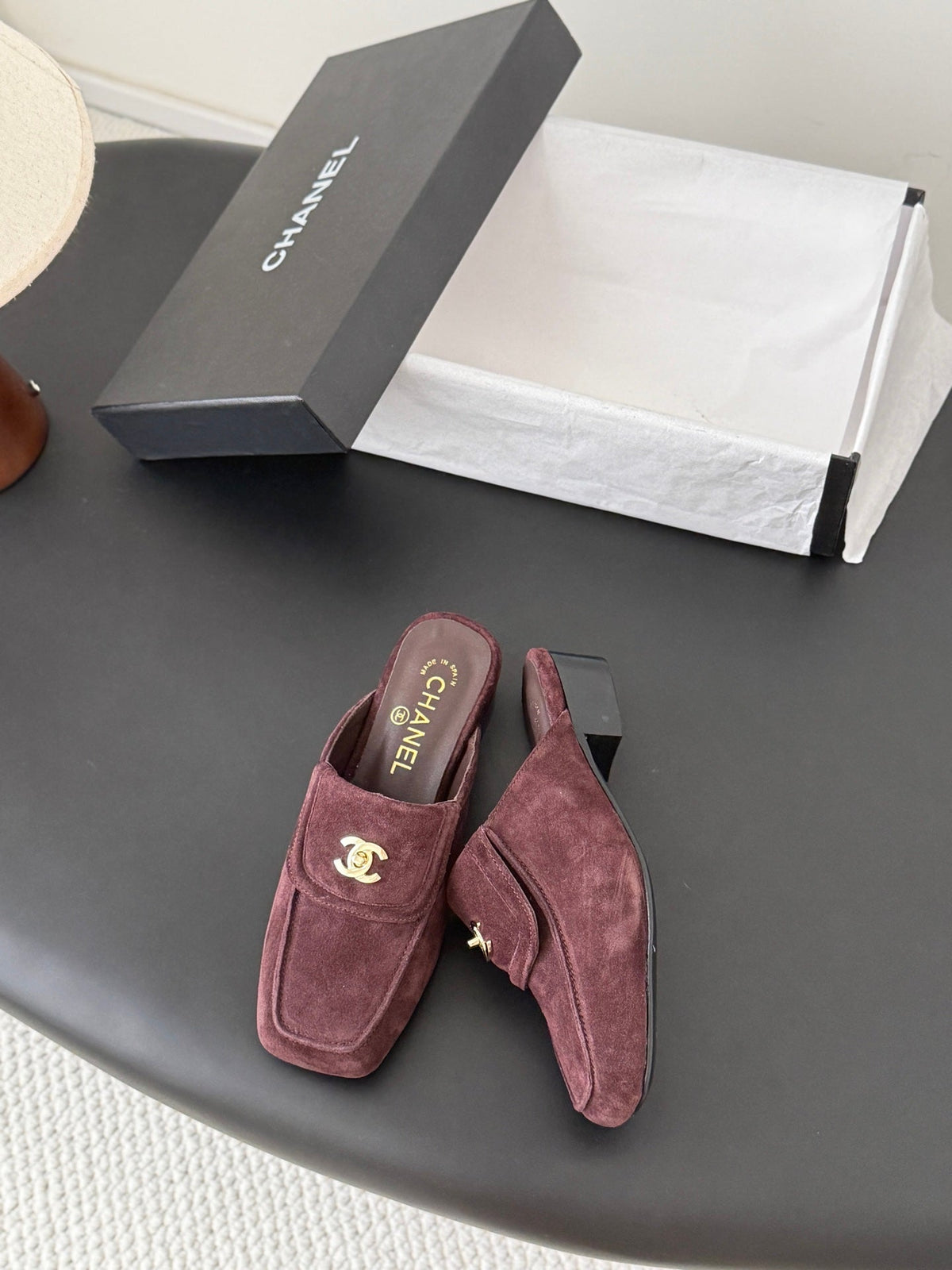 CC Half-Slippers Flat Burgundy Suede 717809