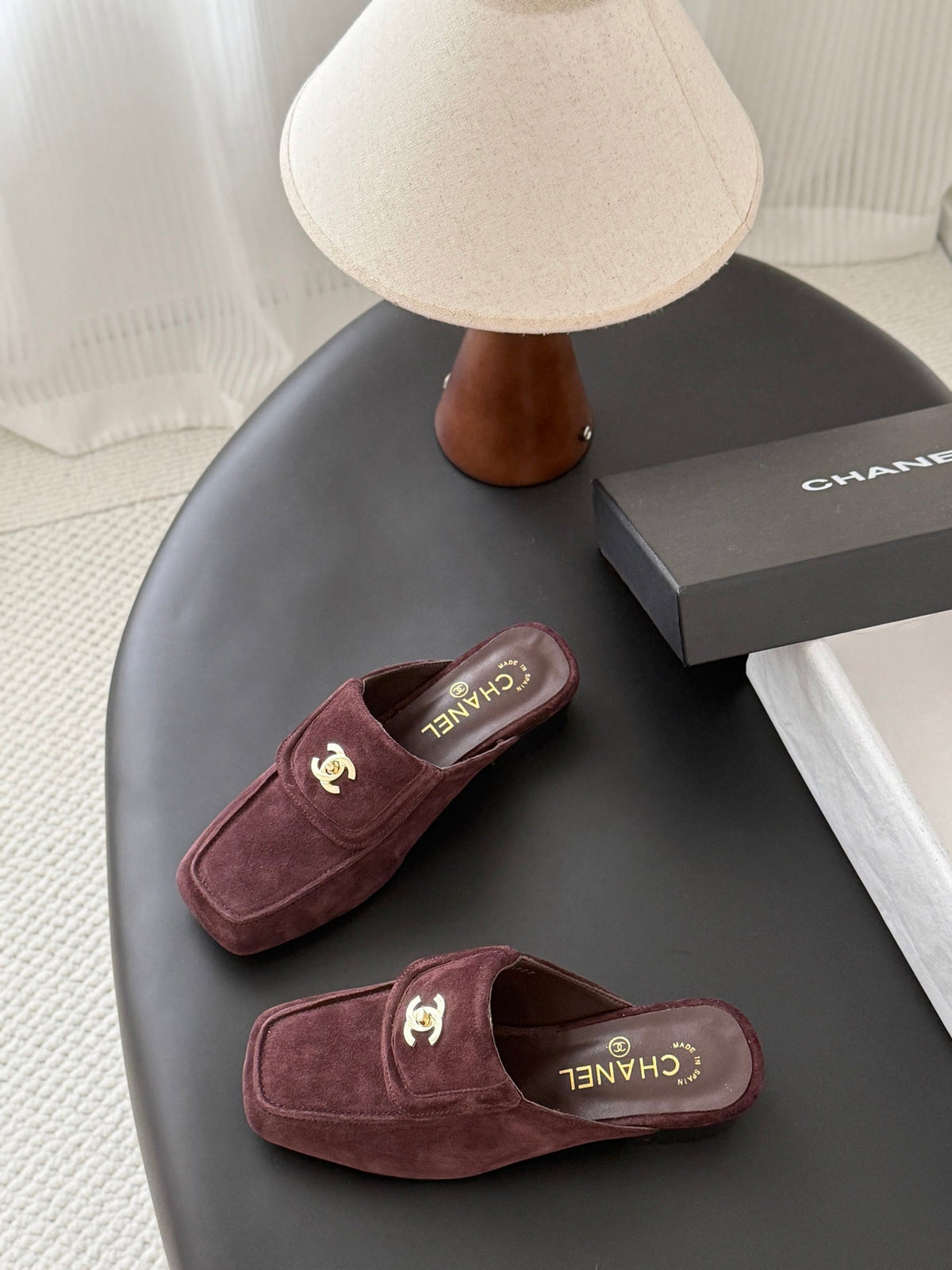 CC Half-Slippers Flat Burgundy Suede 717809