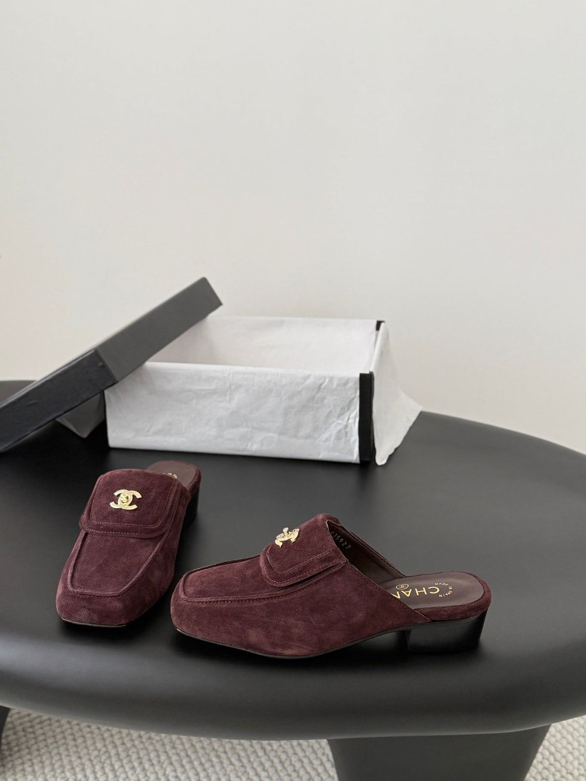 CC Half-Slippers Flat Burgundy Suede 717809