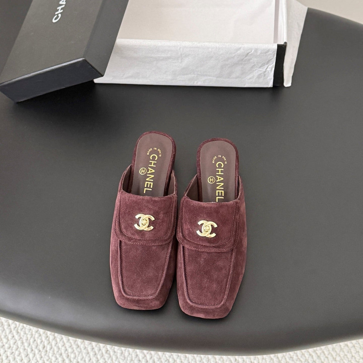 CC Half-Slippers Flat Burgundy Suede 717809