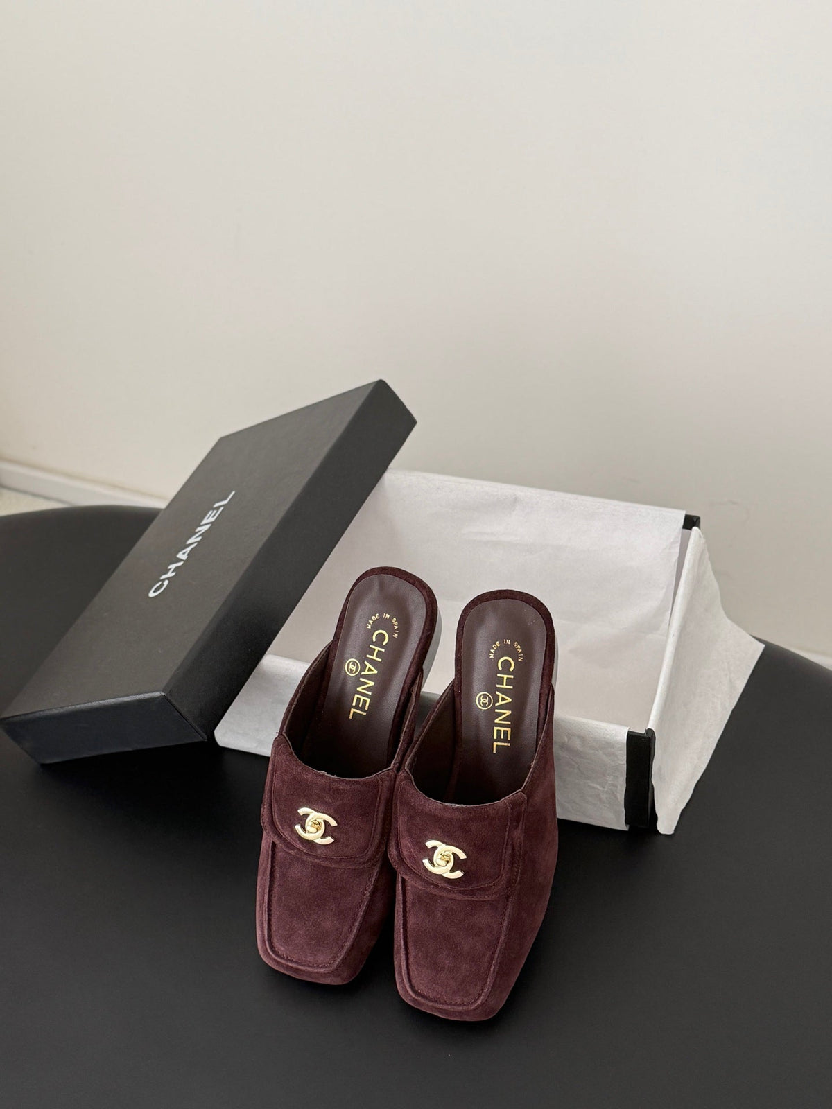 CC Half-Slippers Flat Burgundy Suede 717809