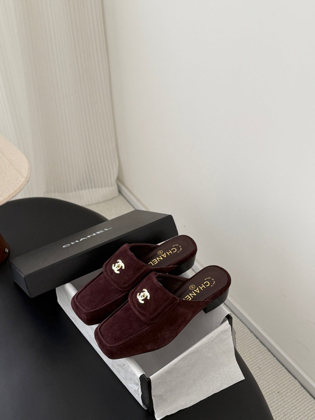 CC Half-Slippers Flat Burgundy Suede 717809