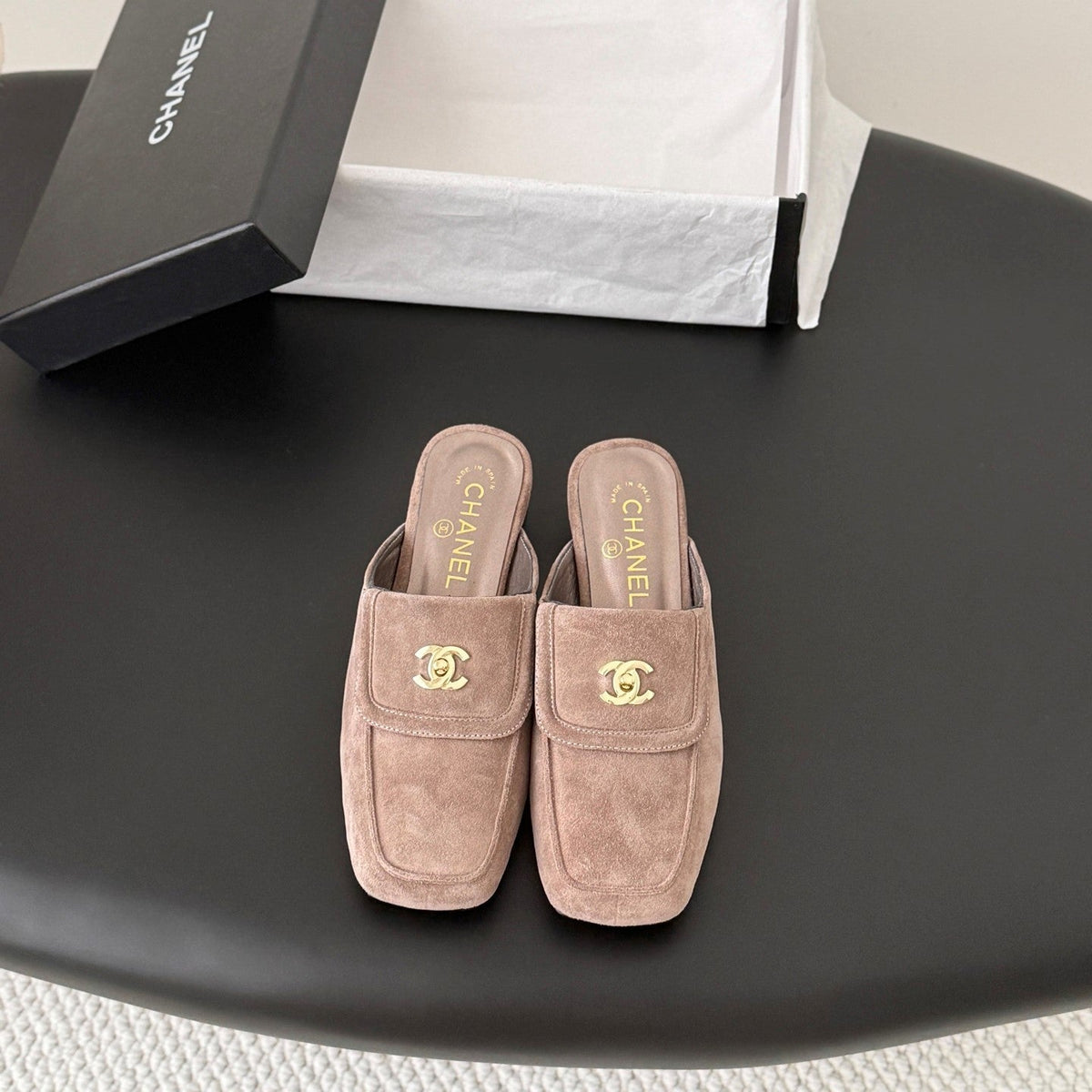 CC Half-Slippers Flat Taupe Suede 717812