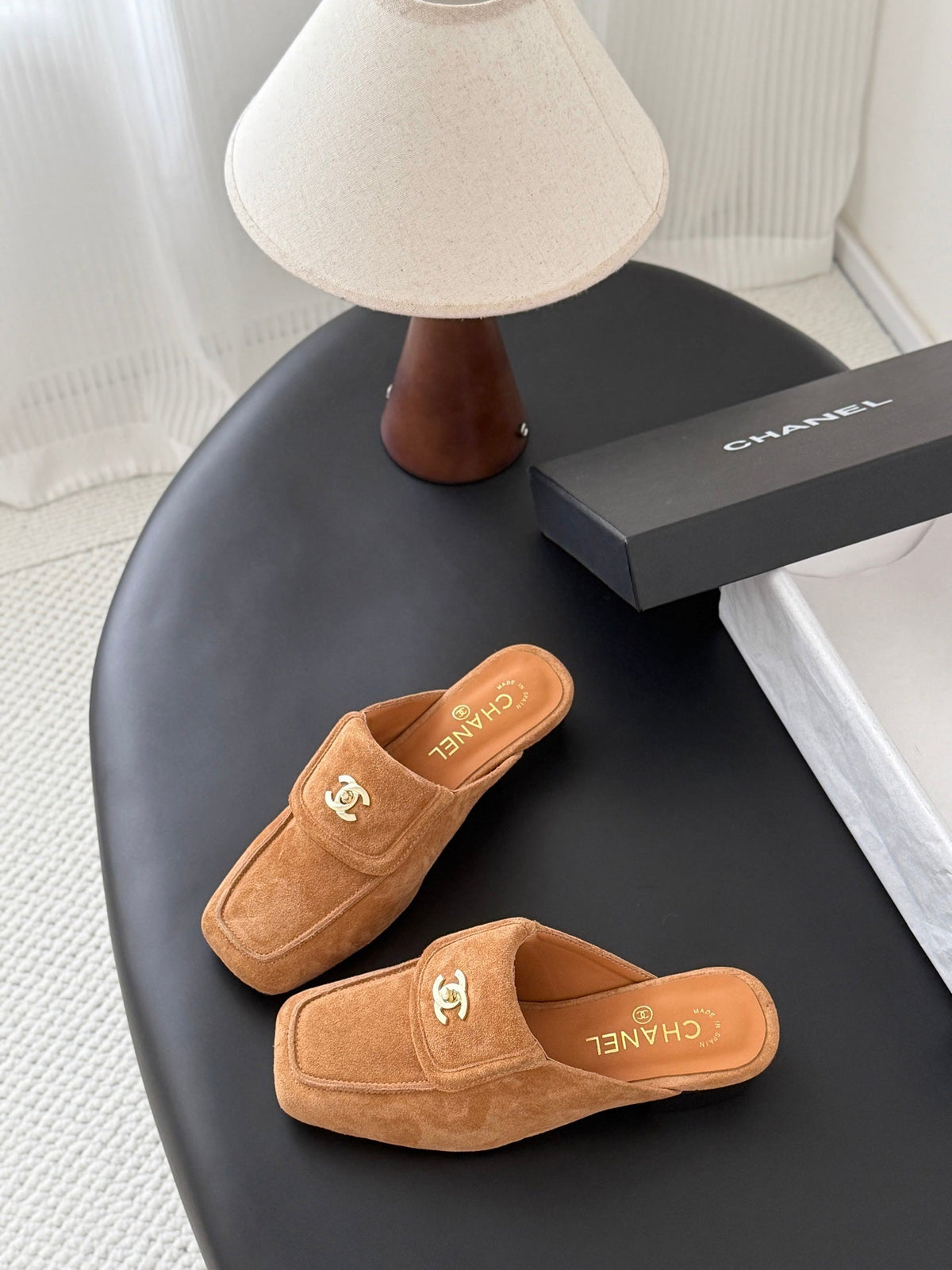 CC Half-Slippers Flat Camel Suede 717813