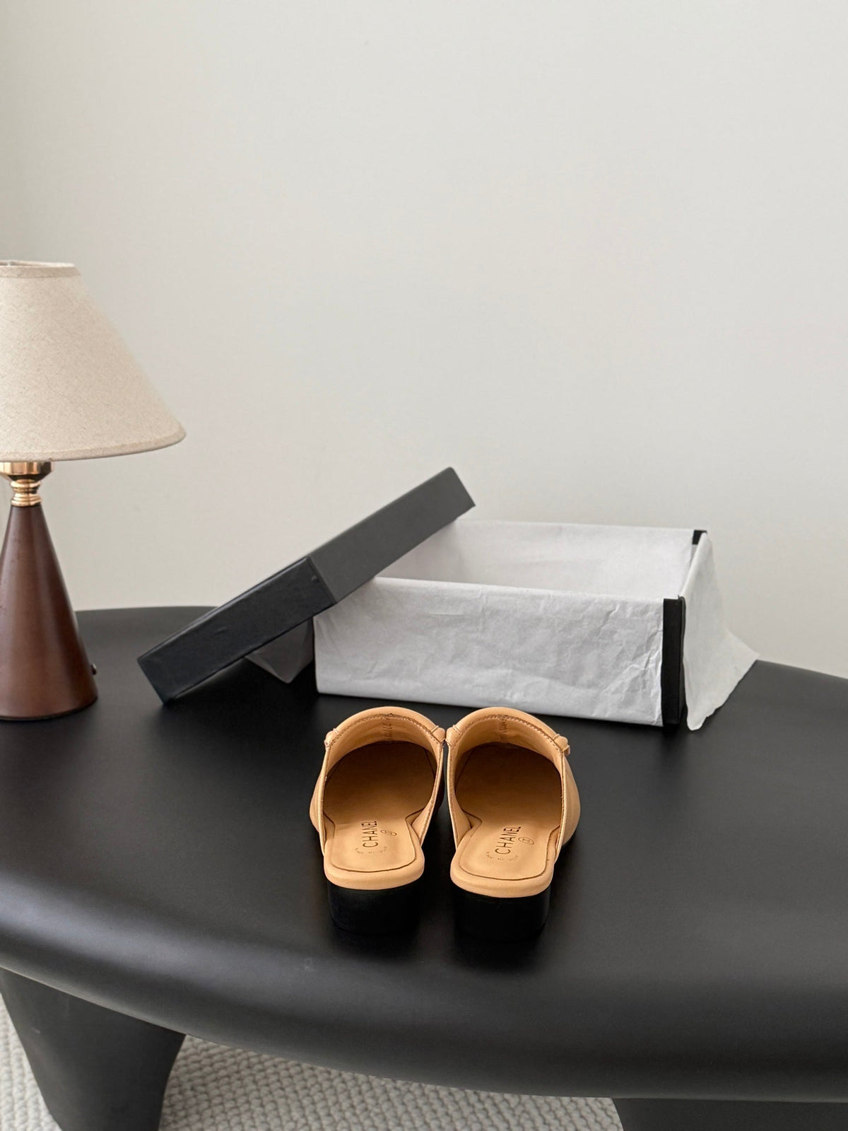 CC Half-Slippers Flat Beige Calfskin 717814