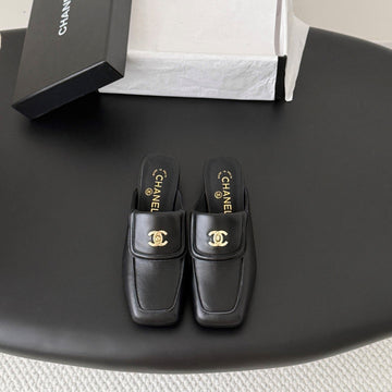 CC Half-Slippers Flat Black Calfskin 717815