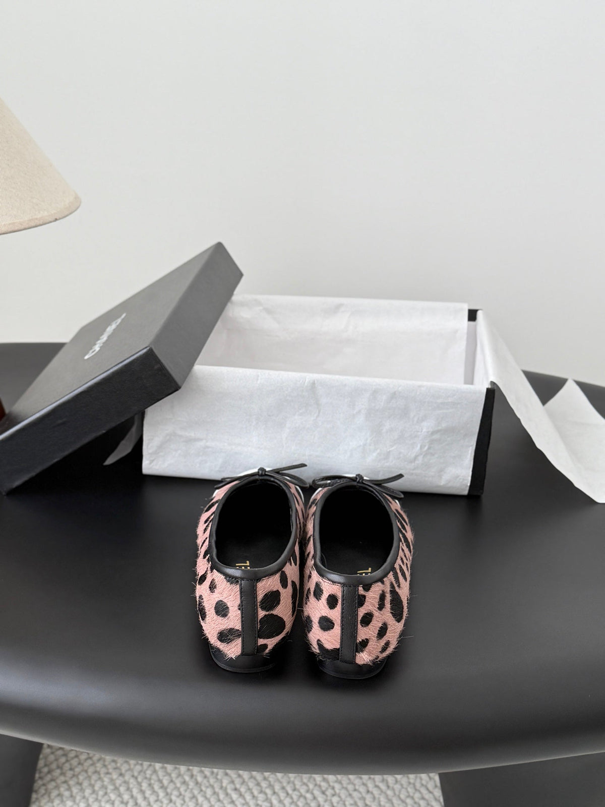 CC 26s Ballerina Flats Black Muted Pink Pony Hair Calfskin 914545