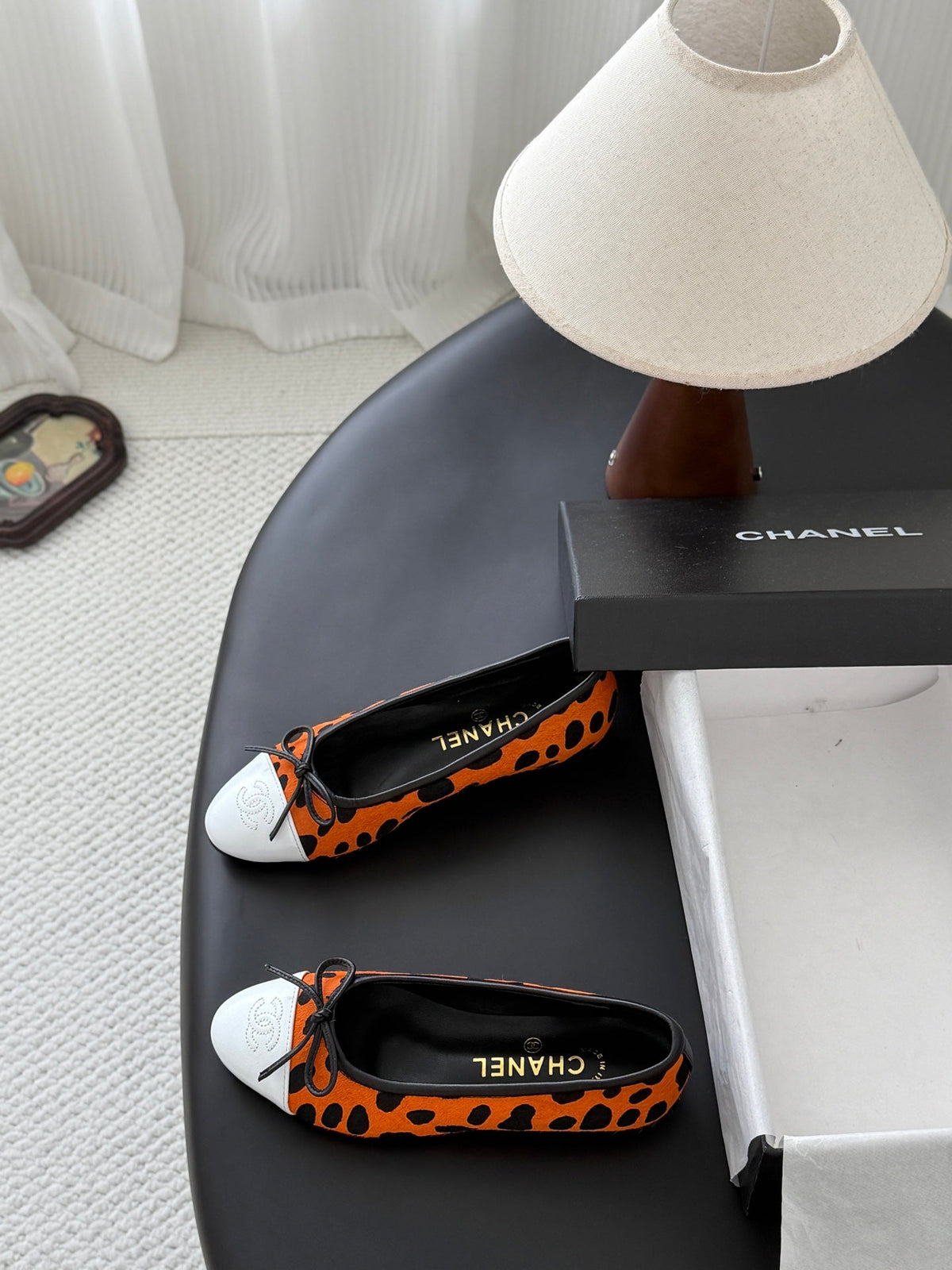 CC 26s Ballerina Flats Black Orange Pony Hair Calfskin 914550