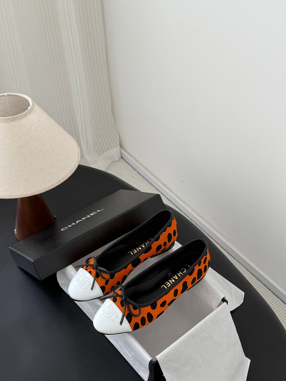 CC 26s Ballerina Flats Black Orange Pony Hair Calfskin 914550