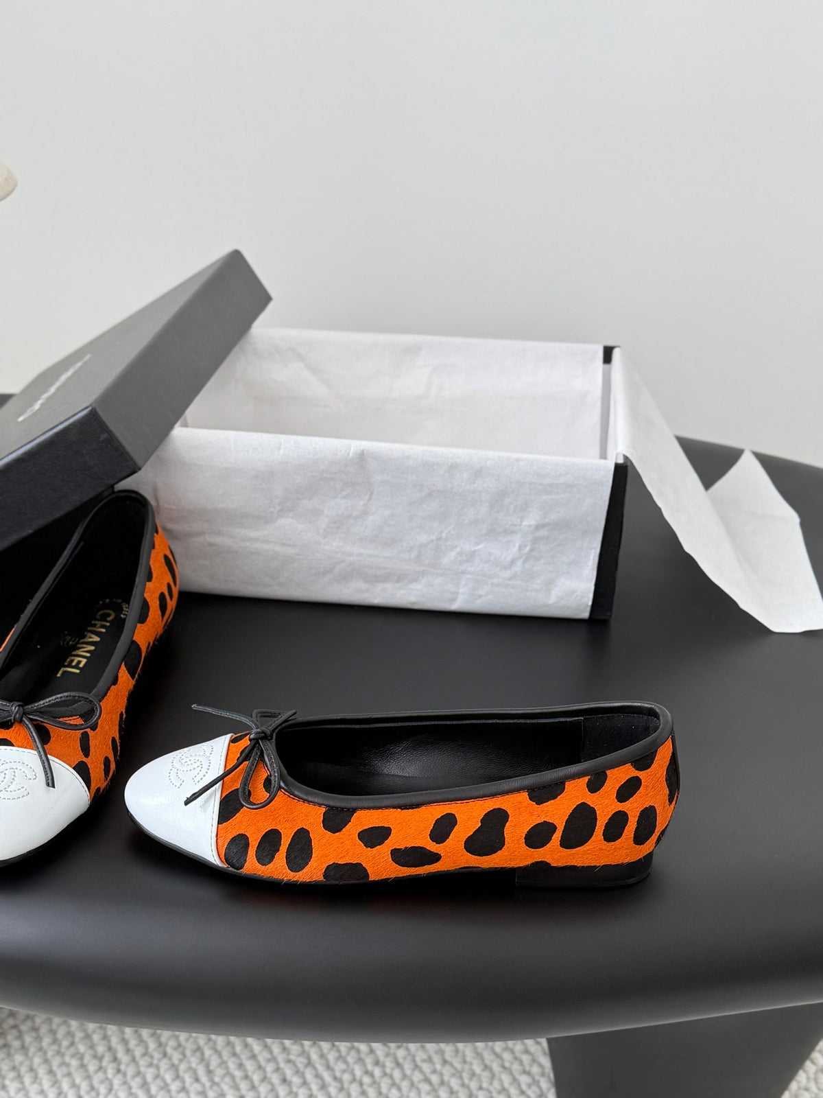 CC 26s Ballerina Flats Black Orange Pony Hair Calfskin 914550