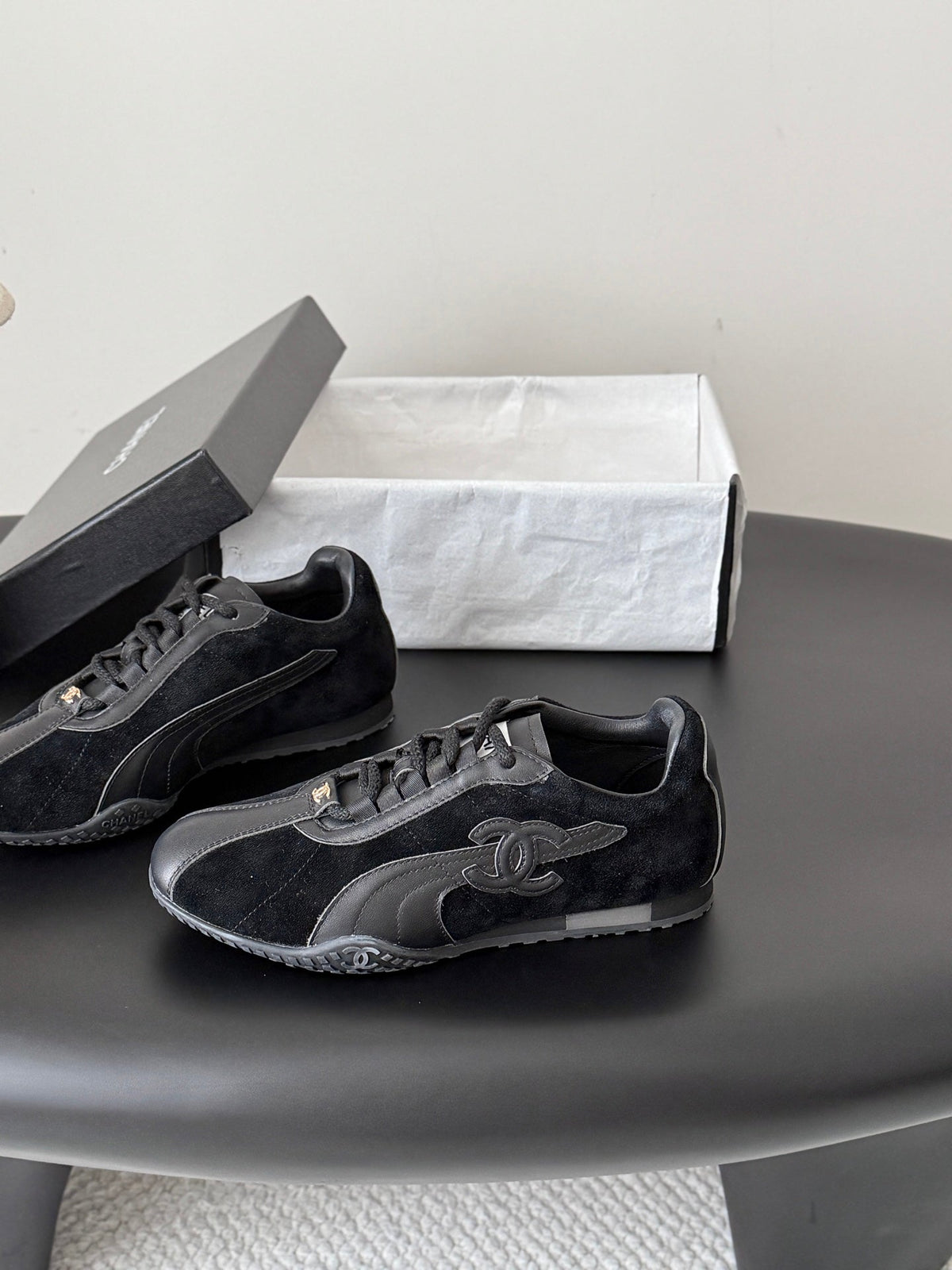 CC 26s Low-Top Retro Runner Sneakers Black Suede Calfskin 969578