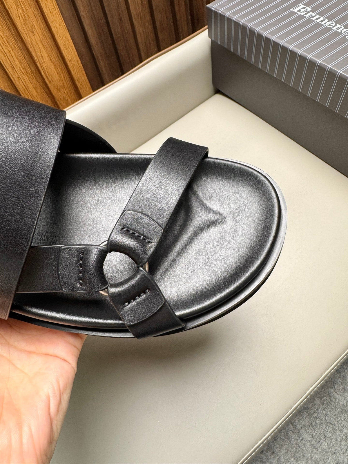 Zegna Men's Sandals Black Glossy Calfskin 175817