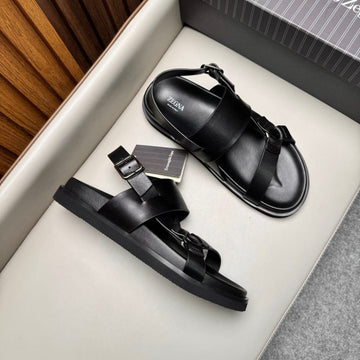Zegna Men's Sandals Black Glossy Calfskin 175817