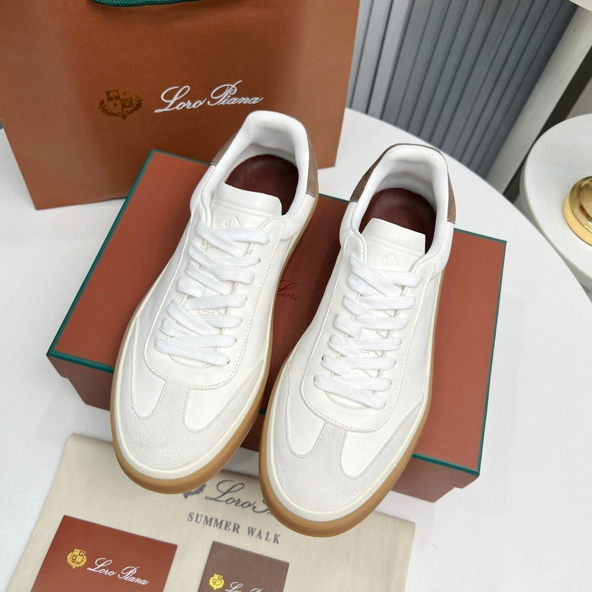 LP TENNIS WALK SNEAKERS WHITE AND LIGHT GRAY CALFSKIN