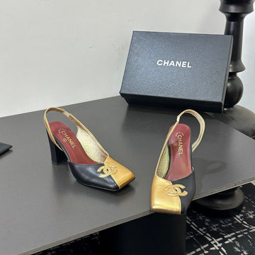 CC 26ss Slingback 6.5cm Gold Black Cowhide 668140
