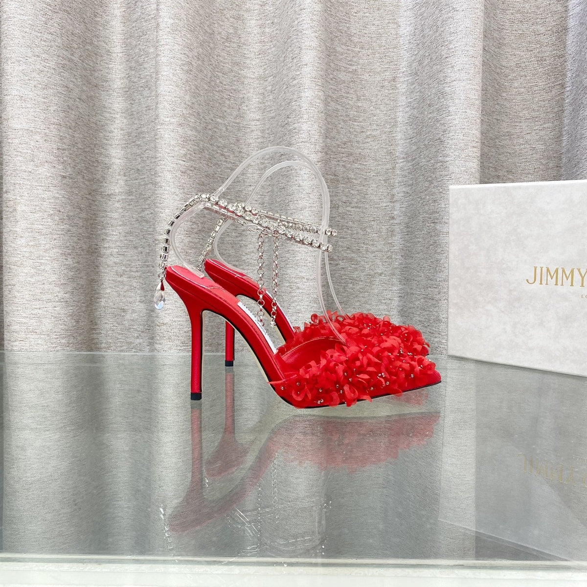 Jimmy Choo Saeda Pumps Red Mesh Lambskin 668534