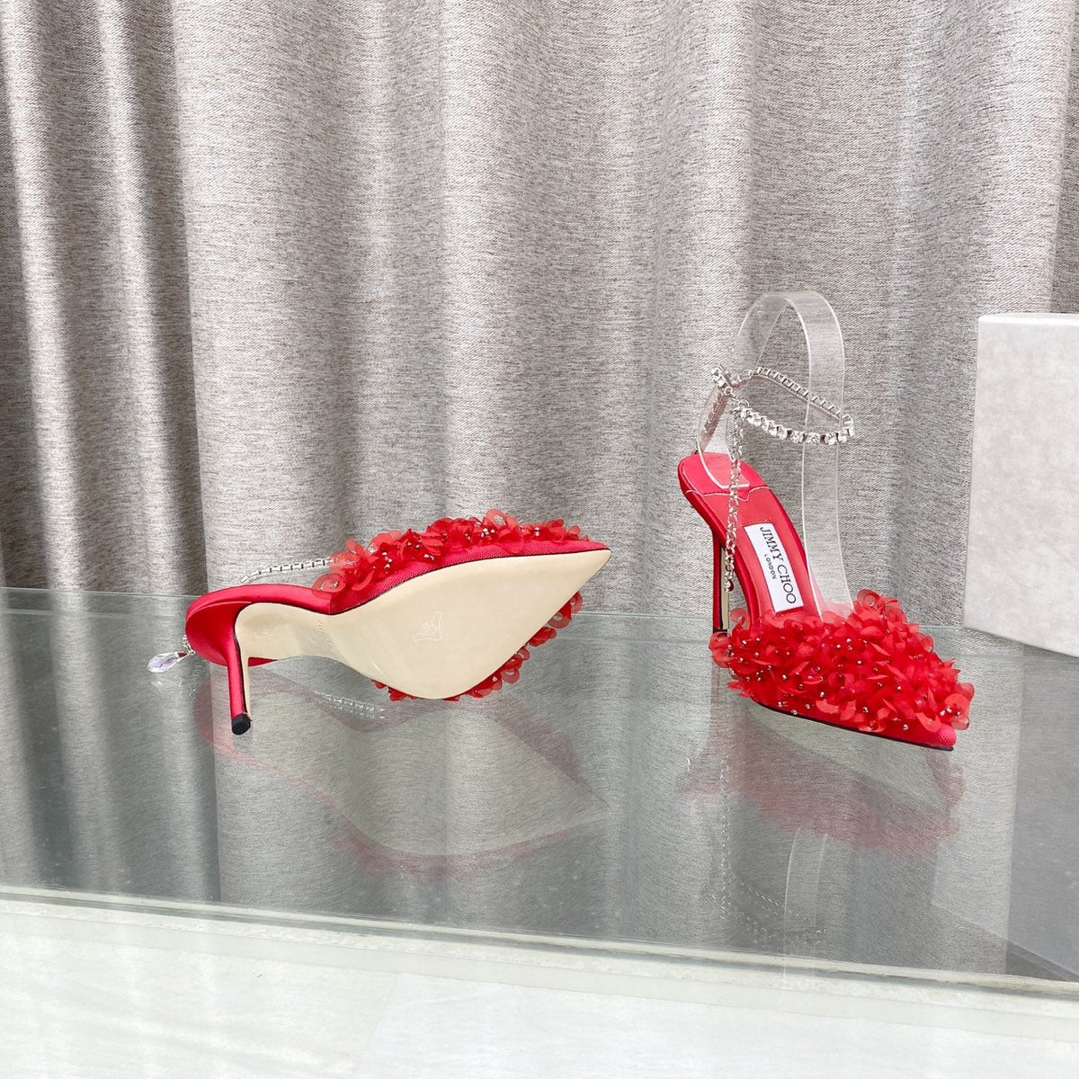 Jimmy Choo Saeda Pumps Red Mesh Lambskin 668534
