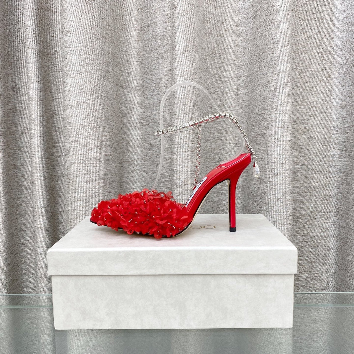 Jimmy Choo Saeda Pumps Red Mesh Lambskin 668534