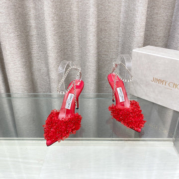 Jimmy Choo Saeda Pumps Red Mesh Lambskin 668534