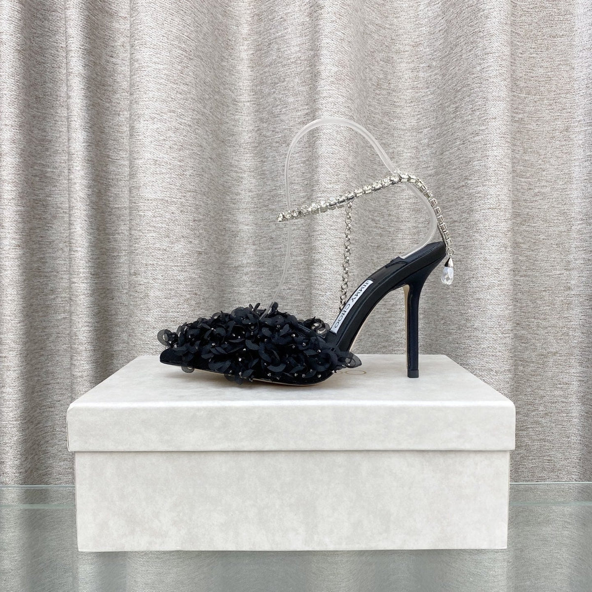 Jimmy Choo Saeda Pumps Black Mesh Lambskin 668535