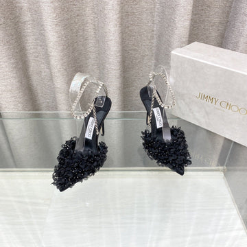 Jimmy Choo Saeda Pumps Black Mesh Lambskin 668535