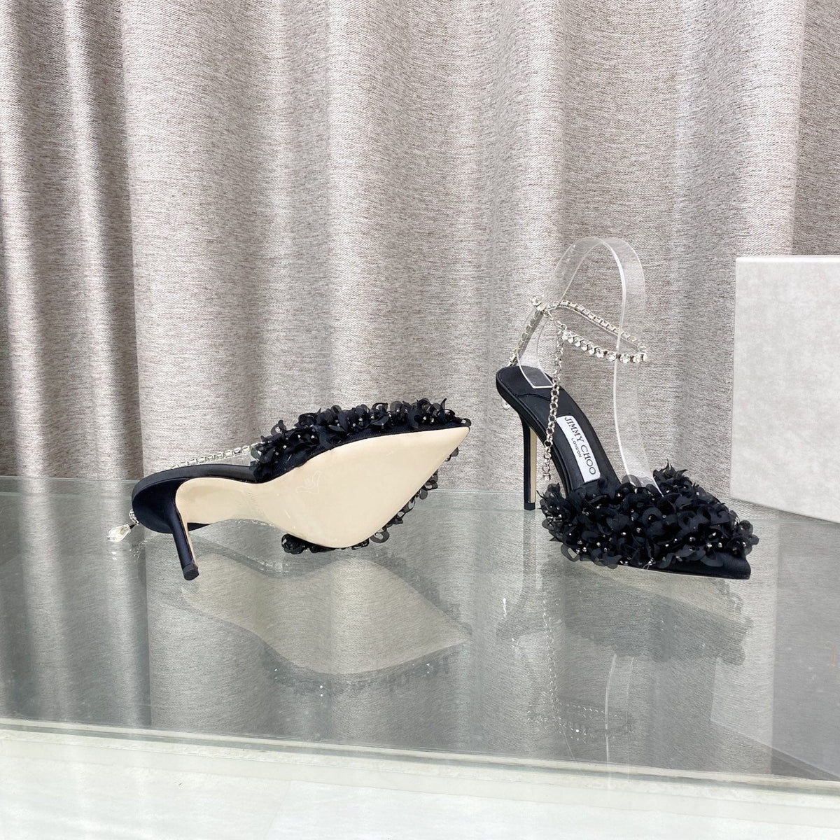 Jimmy Choo Saeda Pumps Black Mesh Lambskin 668535