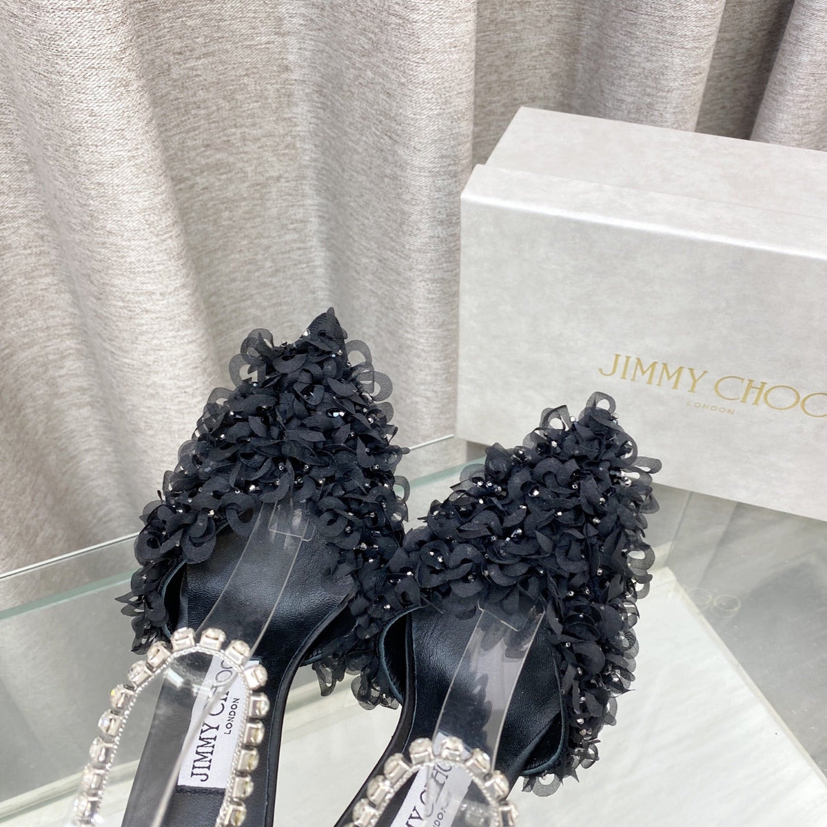 Jimmy Choo Saeda Pumps Black Mesh Lambskin 668535