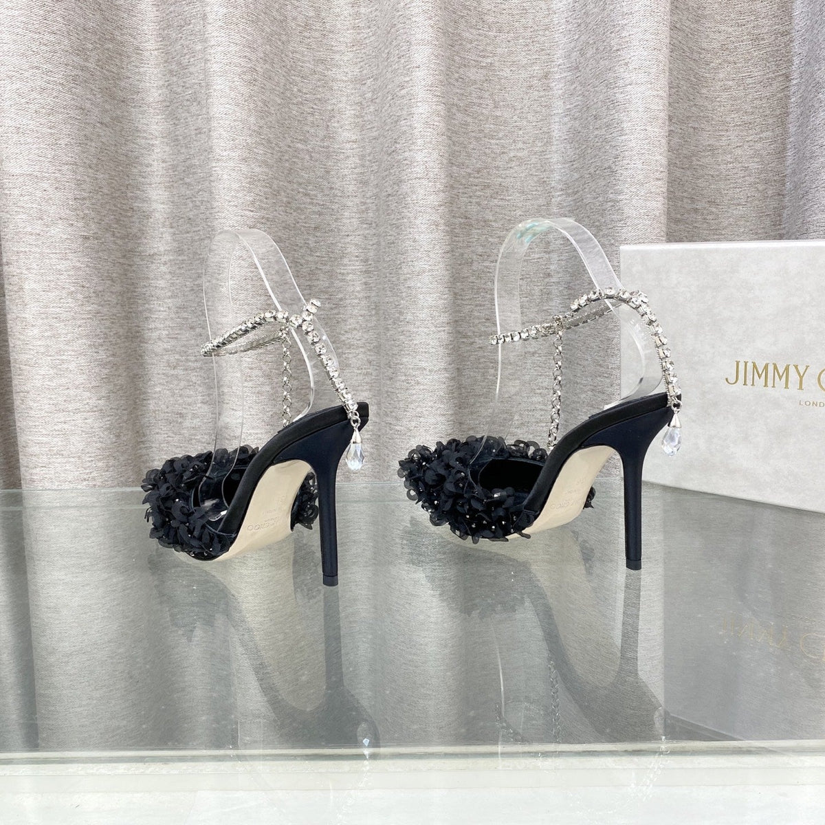 Jimmy Choo Saeda Pumps Black Mesh Lambskin 668535