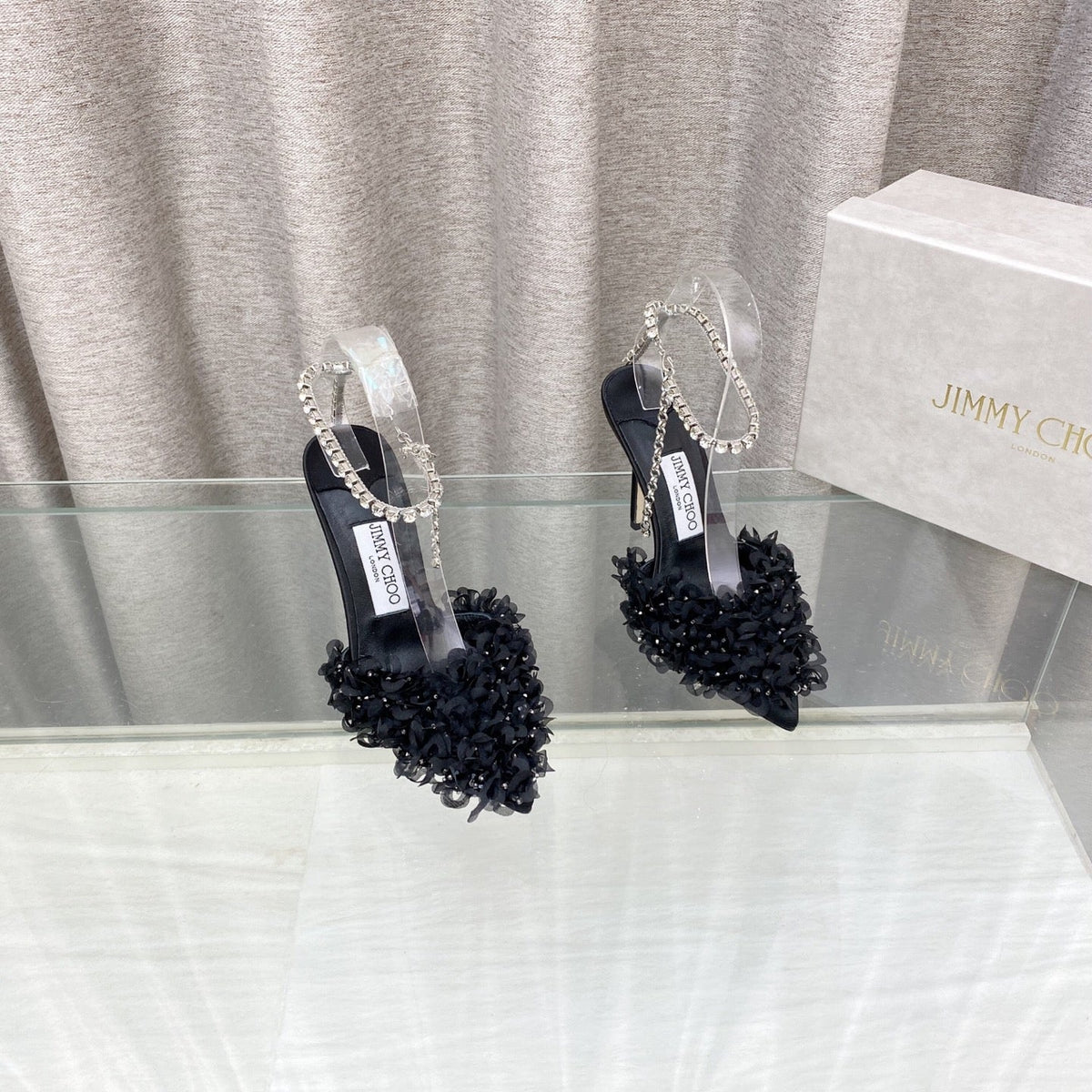 Jimmy Choo Saeda Pumps Black Mesh Lambskin 668535