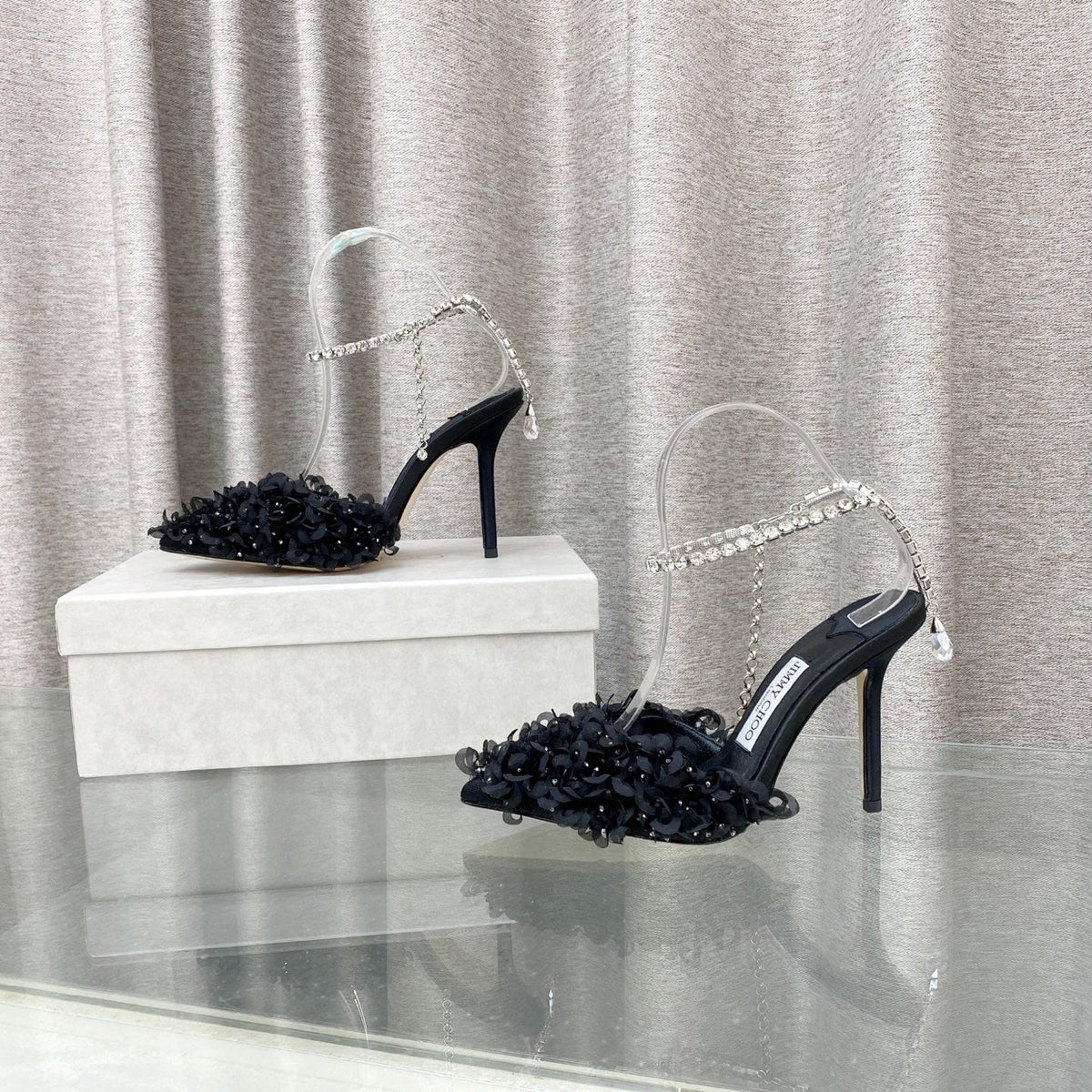Jimmy Choo Saeda Pumps Black Mesh Lambskin 668535