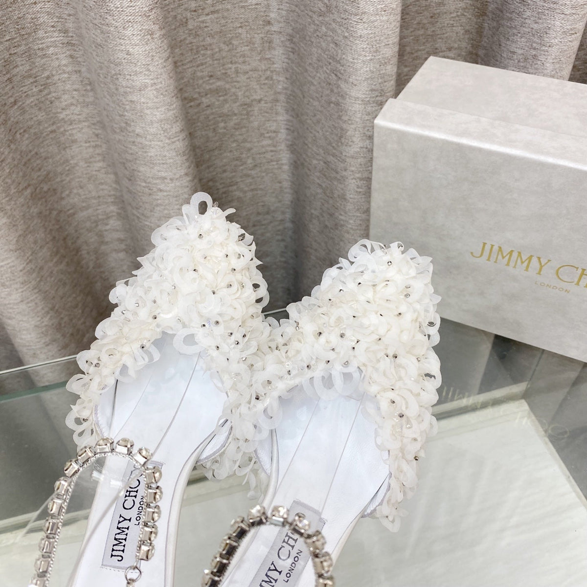 Jimmy Choo Saeda Pumps Ivory Mesh Lambskin 668536