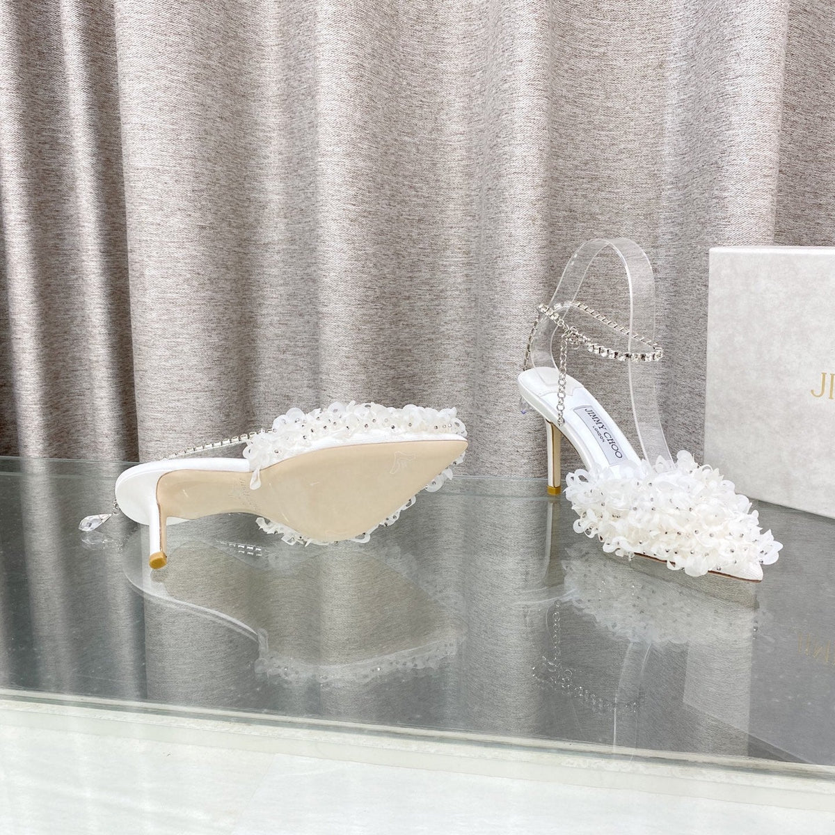 Jimmy Choo Saeda Pumps Ivory Mesh Lambskin 668536