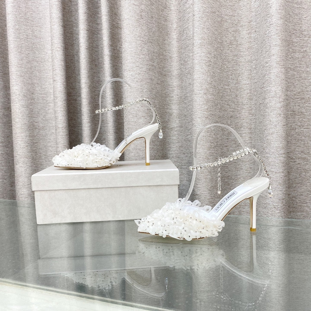 Jimmy Choo Saeda Pumps Ivory Mesh Lambskin 668536