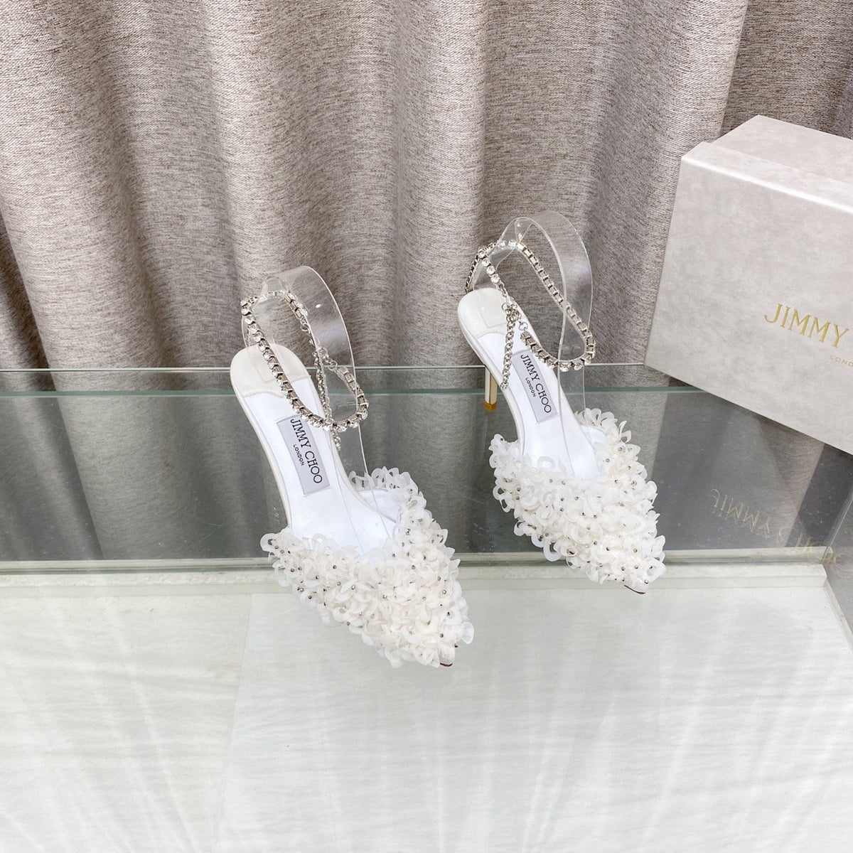 Jimmy Choo Saeda Pumps Ivory Mesh Lambskin 668536