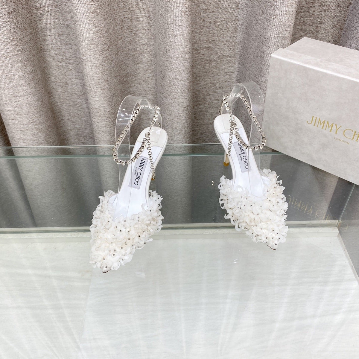 Jimmy Choo Saeda Pumps Ivory Mesh Lambskin 668536