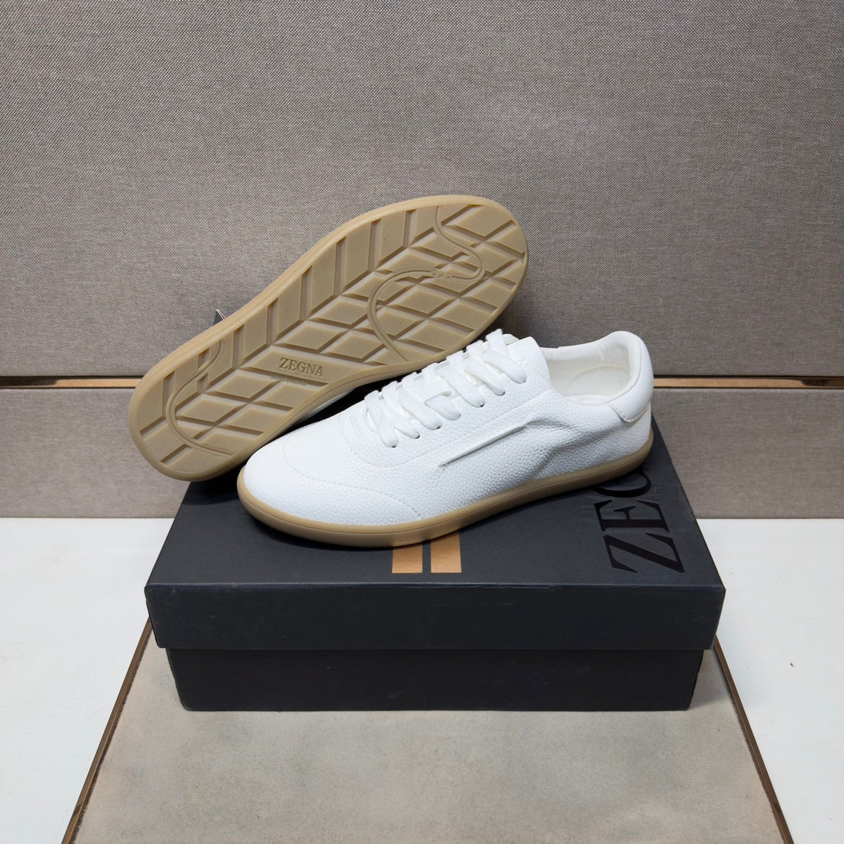 Zegna 232 Men's Sneakers White Grain Leather 178302