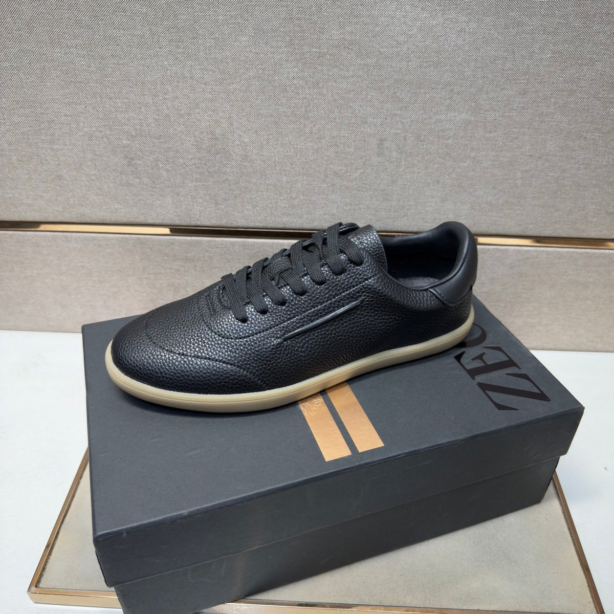 Zegna 232 Men's Sneakers Black Grain Leather 178303