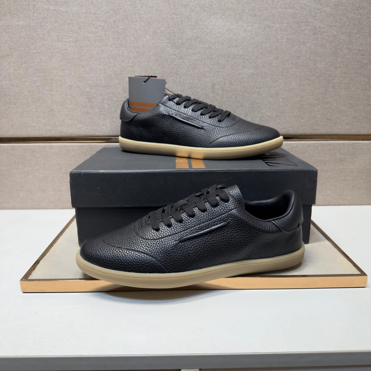 Zegna 232 Men's Sneakers Black Grain Leather 178303