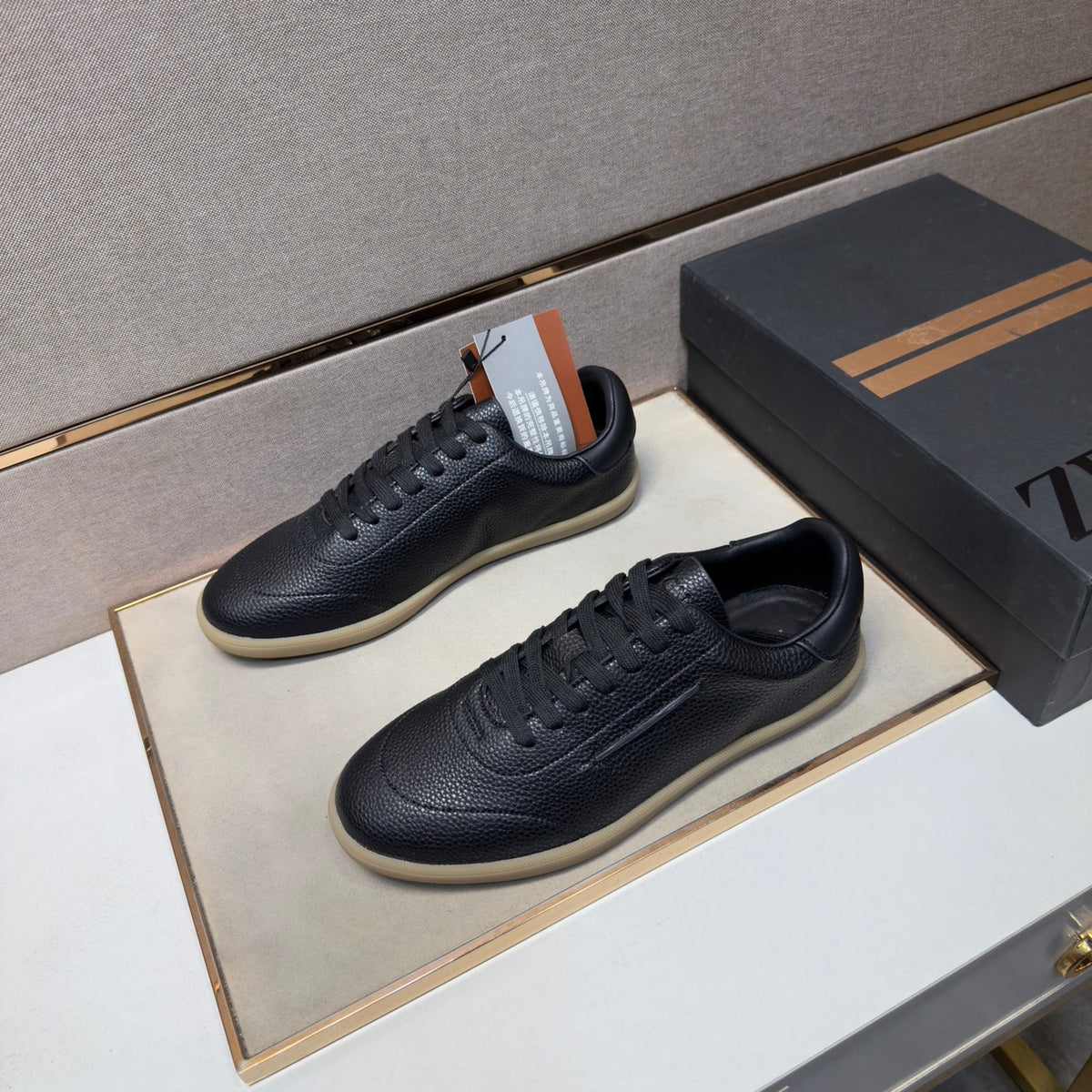 Zegna 232 Men's Sneakers Black Grain Leather 178303