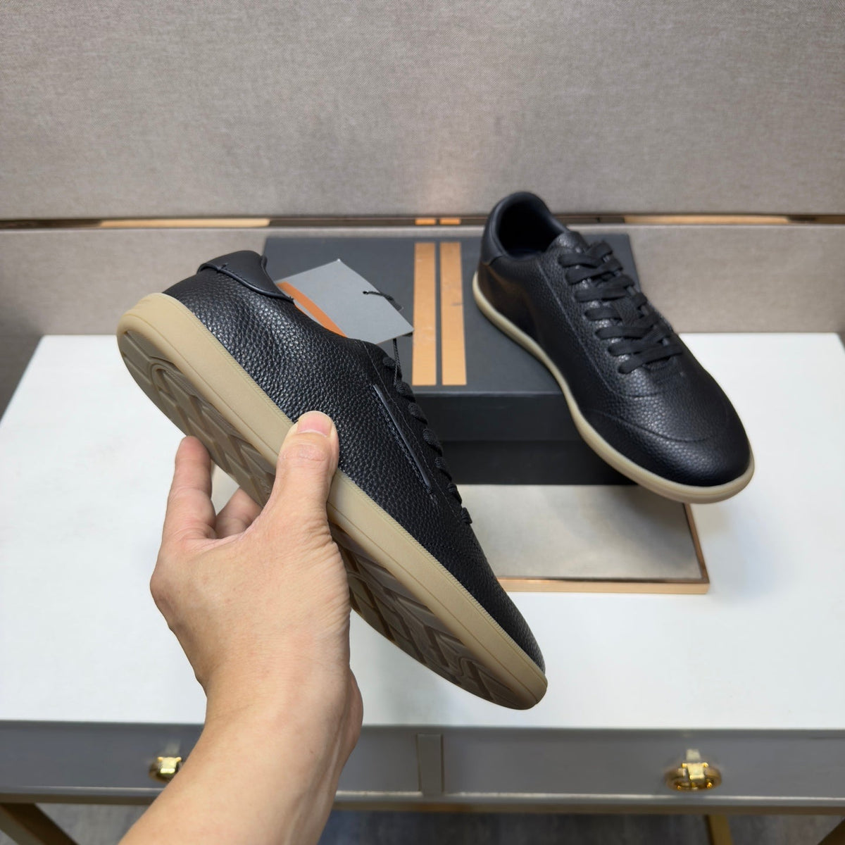 Zegna 232 Men's Sneakers Black Grain Leather 178303