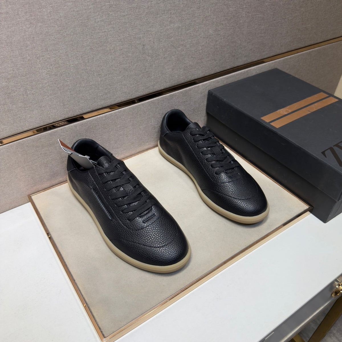 Zegna 232 Men's Sneakers Black Grain Leather 178303