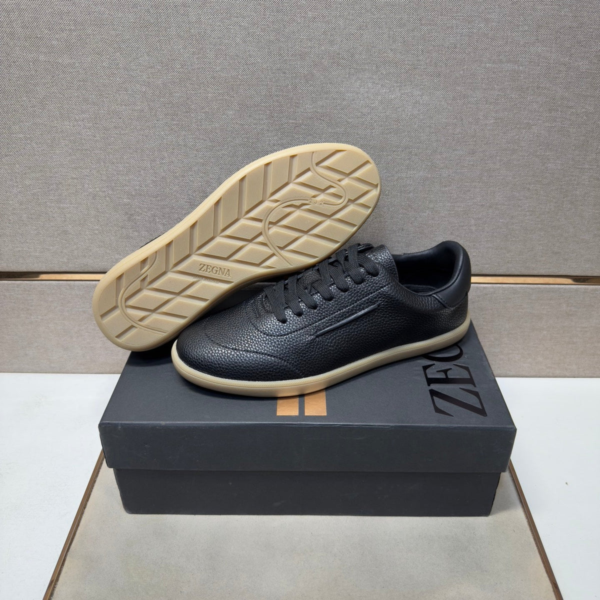 Zegna 232 Men's Sneakers Black Grain Leather 178303