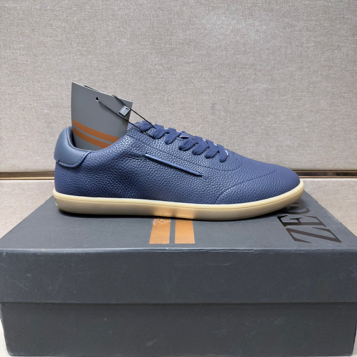 Zegna 232 Men's Sneakers Dark Blue Grain Leather 178304