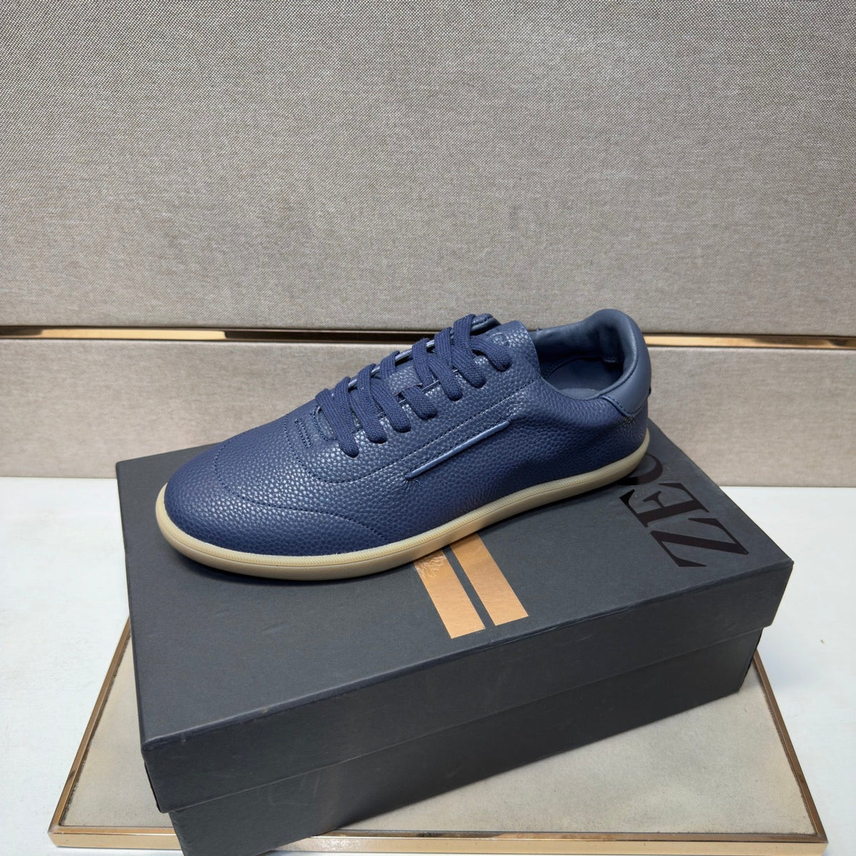 Zegna 232 Men's Sneakers Dark Blue Grain Leather 178304