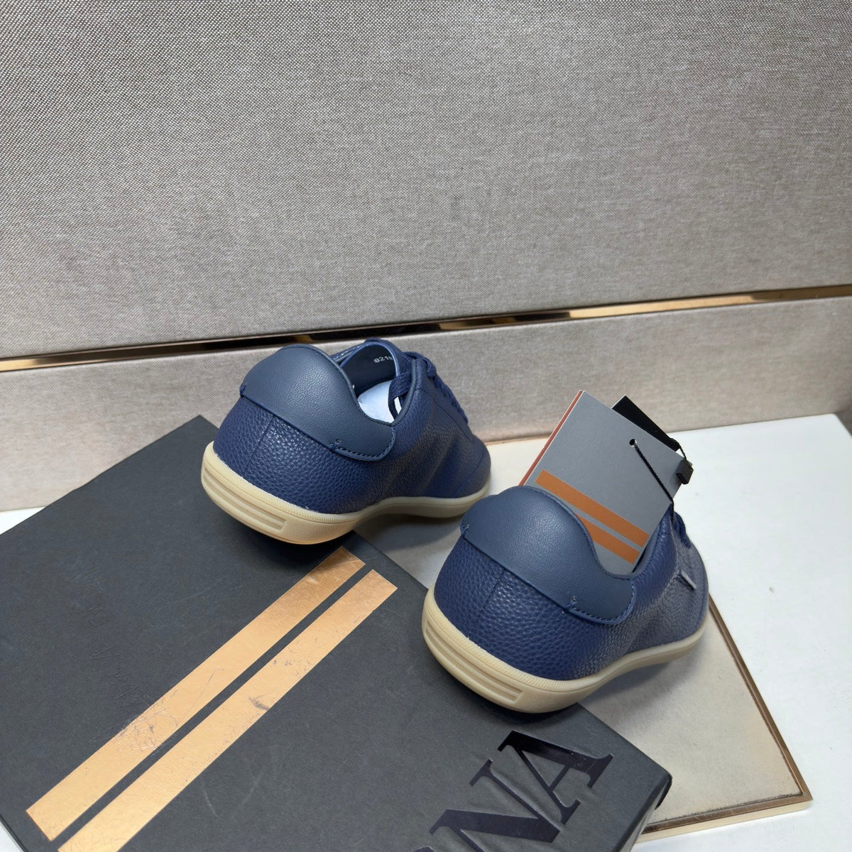 Zegna 232 Men's Sneakers Dark Blue Grain Leather 178304