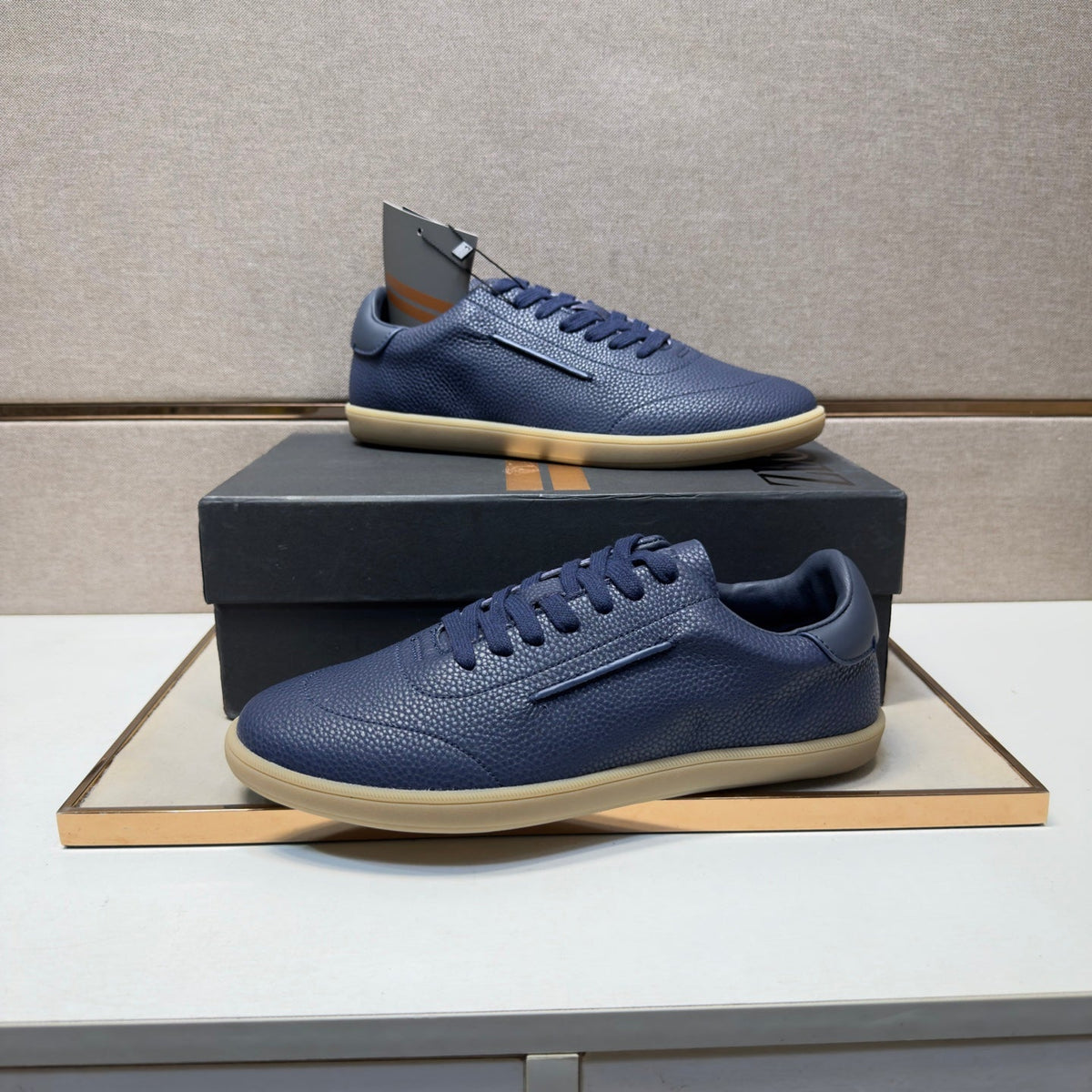 Zegna 232 Men's Sneakers Dark Blue Grain Leather 178304